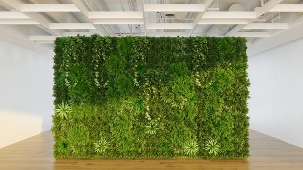 Empty Office With Vertical Garden And Parquet Floor